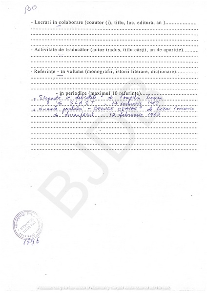 M-1296-2 - Fisa de scriitor GEORGE GEACĂR